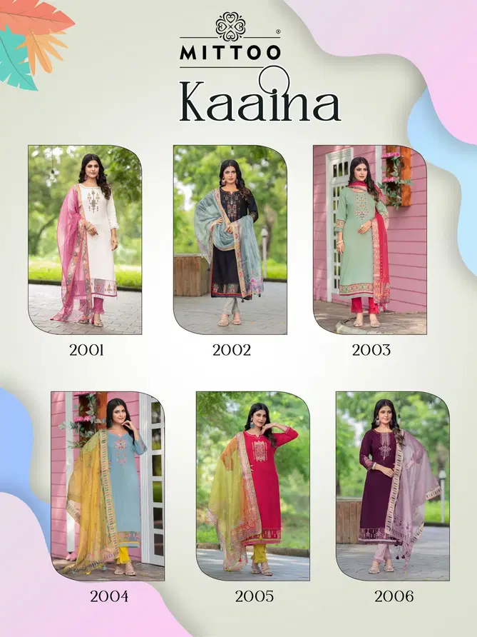 Kaaina By Mittoo Rayon Weaving Kurti With Bottom Dupatta Wholesale Market In Surat
